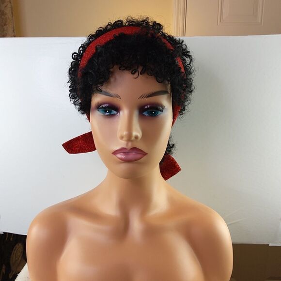 Dark red printed elastic drawstring waist skirt with lace hem & matching scarf - Picture 15 of 16